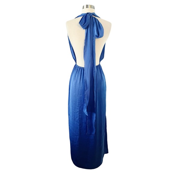 T. ZOVICH Blue Maxi Dress Satin Halter Ties Multiway Lightweight Ties Small NWT - Picture 6 of 12